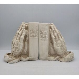 Vintage 1962 Praying Hands Holy Bible Book Ends Universal Statuary Corp Chicago